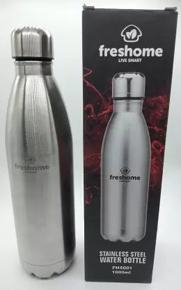 Freshome Stainless Steel Single Wall Fridge Water Bottle 1000 ml/1 L, FH (Pack of 1, Steel/Chrome)-ItsBen LifeStyle