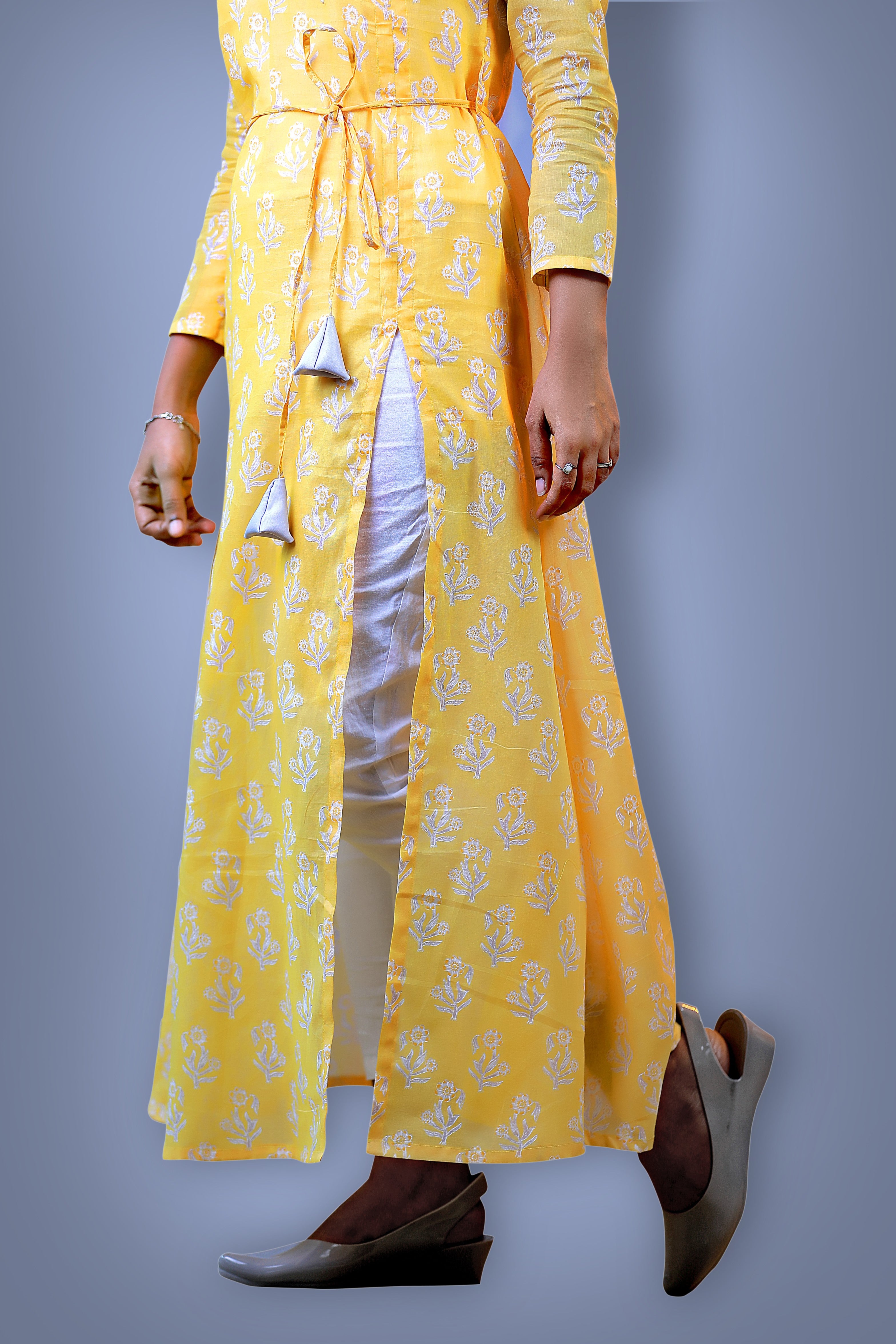Libas Women Mustard Yellow Floral Printed Gotta Patti Kurti with Palazzos &  With Dupatta - Absolutely Desi