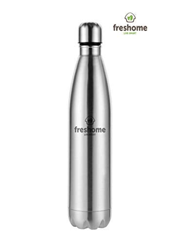 Freshome Stainless Steel Single Wall Fridge Water Bottle 1000 ml/1 L, FH (Pack of 1, Steel/Chrome)-ItsBen LifeStyle