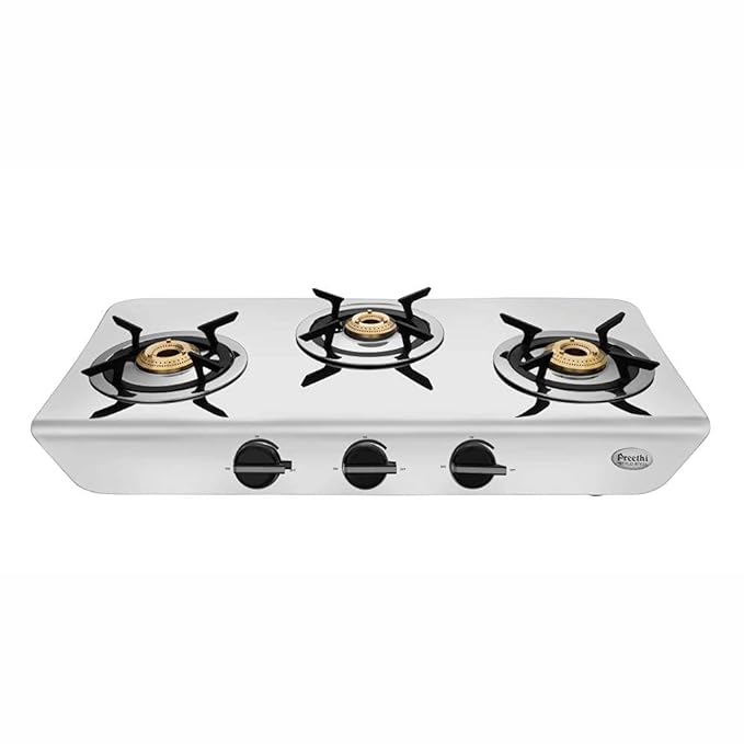 Preethi Stylo steel slim stainless steel 3 burner gas stove, Manual Ignition-ItsBen LifeStyle