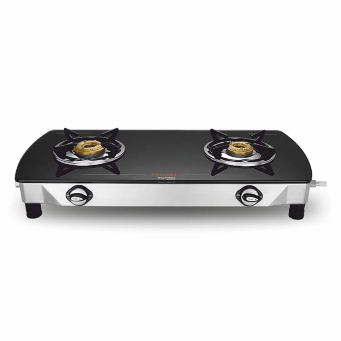 Preethi Bluflame Streak Plus Glass Top 2 Burner Gas Stove, with Jumbo Burner, Manual Ignition, Black-ItsBen LifeStyle