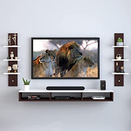 HRIDYA HANDICRAFTS Work Wall Mount Tv Entertainment Unit/with Set Top Box Stand and Wall Shelf,Living Room 32 INCH TV Engineered Wood (32 INCH TV) (Brown-White)