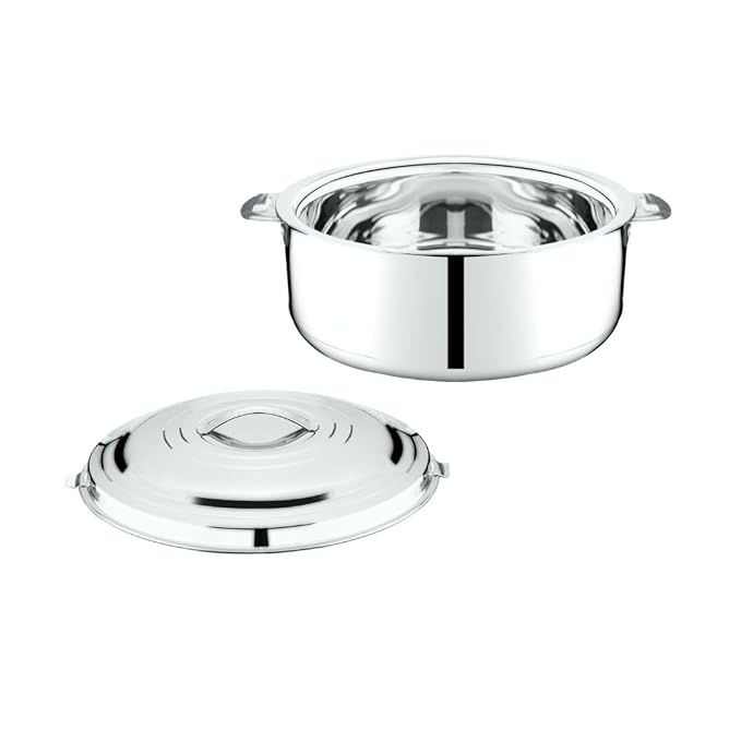 Thangam Stainless Steel Double Walled Hot Pot with Steel Lid Twist Lock- 1500ml | Silver | for Hot Dishes, Rice, Gravy, Hot Box (1.5 Litre)-ItsBen LifeStyle