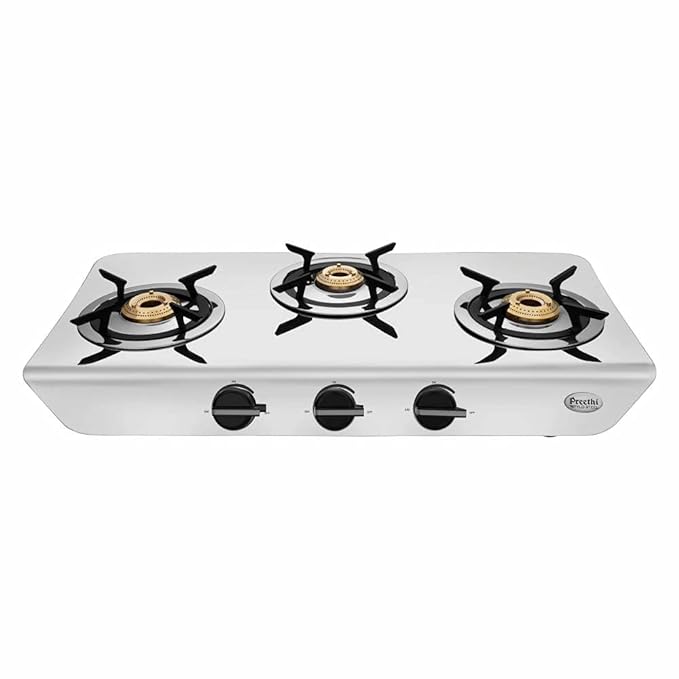 Preethi Stylo steel slim stainless steel 3 burner gas stove, Manual Ignition-ItsBen LifeStyle