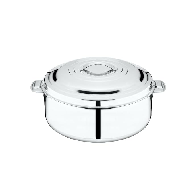 Thangam Stainless Steel Double Walled Hot Pot with Steel Lid Twist Lock- 2500ml | Silver | for Hot Dishes, Rice, Gravy, Hot Box (2.5 Litre)-ItsBen LifeStyle