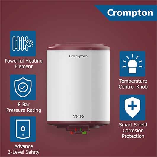 Crompton Versa ASWH-3515 15-Litre 5 Star Rated Storage Water Heater (Geyser) with Free Installation (White),Wall-ItsBen LifeStyle