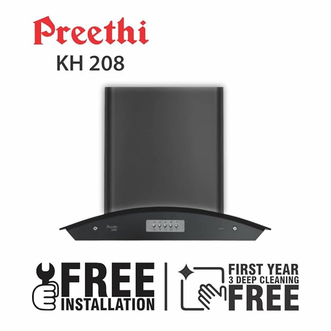 Preethi Alya KH 208 with free installation, 60cm, 3 Speed Chimney with 1200 m3/hr Suction, 180 W, 2x Baffle Filter, 10 Yr Motor Warranty-ItsBen LifeStyle