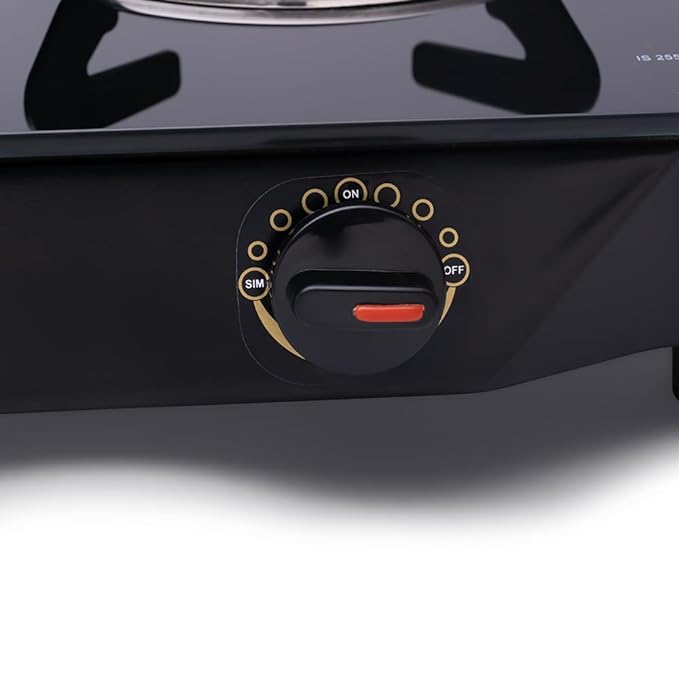 Thangam Premium Black Manual Ignition LPG Gas Stove - Burner Toughened Glass Cooktop with Brass Burners - Efficient Cooking - Modern Design - (Black) (2 Burner)-ItsBen LifeStyle