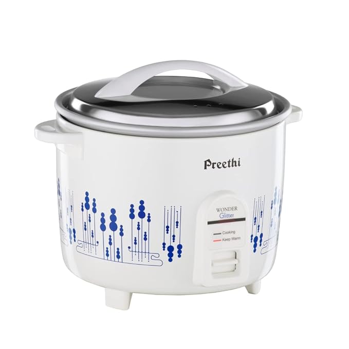 Preethi Glitter Electric Cooker, 1.8 Liters with Single Pan – White & Blue, (RC323)-ItsBen LifeStyle