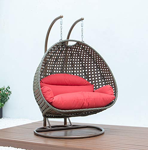 Spyder Craft Double Seater Hammock Swing Chair with Stand and Cushion for Patio Balcony Garden Terrace Living Room Relaxing Chair Powder Coated Frame, UV Protected Wicker