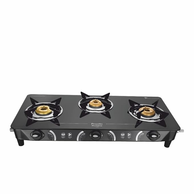 Preethi - GTS124 Zeal Glass Ceramic Top 3 Burner Gas Stove, Manual Ignition, Black-ItsBen LifeStyle