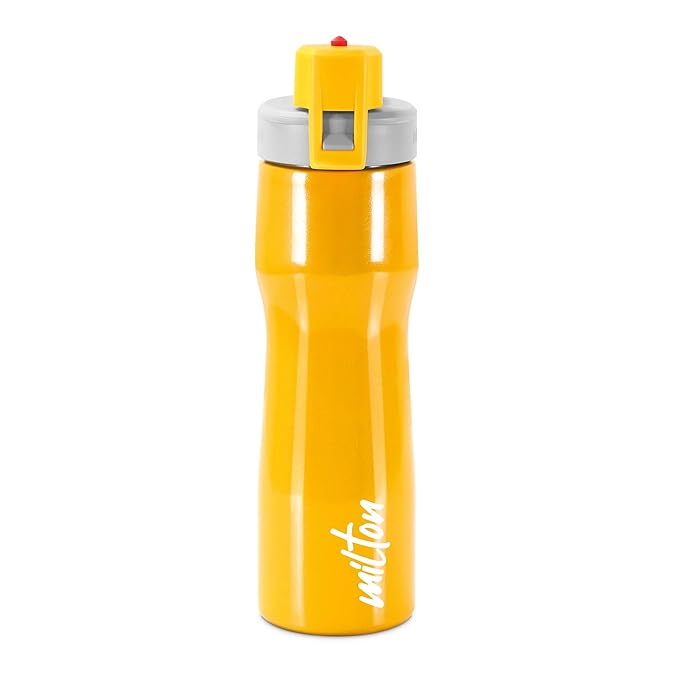 MILTON Champ 750 Stainless Steel Water Bottle, 750 ml, Yellow | Single walled | Leak Proof | Easy Grip | Easy to Carry | Gym Bottle | Home | Kitchen | Hiking | Trekking Bottle | Travel Bottle