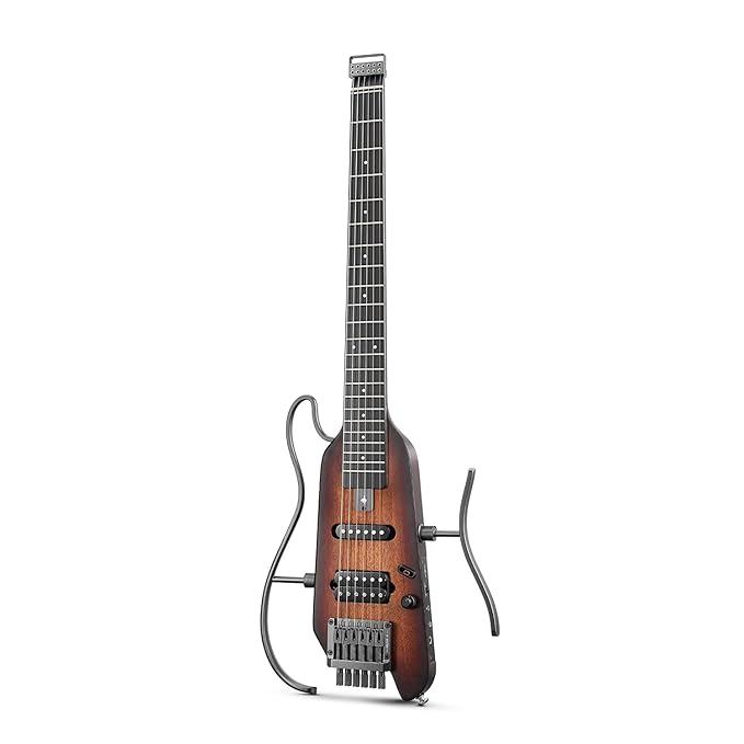 Donner HUSH-X Electric Guitar Kit - Featherlight Headless Guitar, Great for Travel and Practice, Mahogany Solid Body with Easy Assemble Stands, Gig Bag, All Accessories, Sunburst