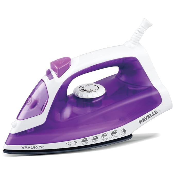 Havells Vapor Pro 1250 Watt Steam Iron with Powerfull Steam Spay | Horizontal/Vertical Steaming | Self Cleaning Function | 200ML Tank Capacity | 2 Years Warranty - Purple