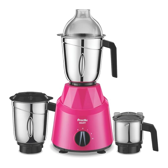 Preethi Galaxy Mixer Grinder 750 Watt with 3 Jars, 5 Yr Motor Warranty (Pink)