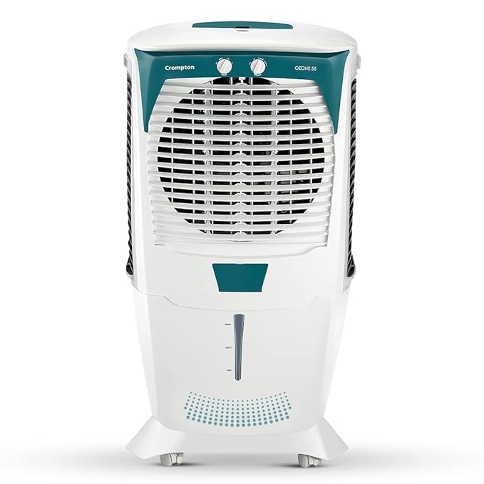 Crompton Ozone Desert Air Cooler- 55L; with Everlast Pump, Auto Fill, 4-Way Air Deflection and High Density Honeycomb pads; White & Teal-ItsBen LifeStyle