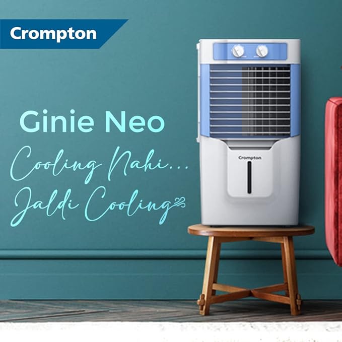 Crompton Ginie Neo Table-Top Personal Air Cooler- 10L; with 4-Way Air Deflection and High Density Honeycomb pads; White & Blue-ItsBen LifeStyle