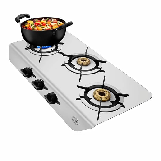 Preethi Stylo steel slim stainless steel 3 burner gas stove, Manual Ignition-ItsBen LifeStyle