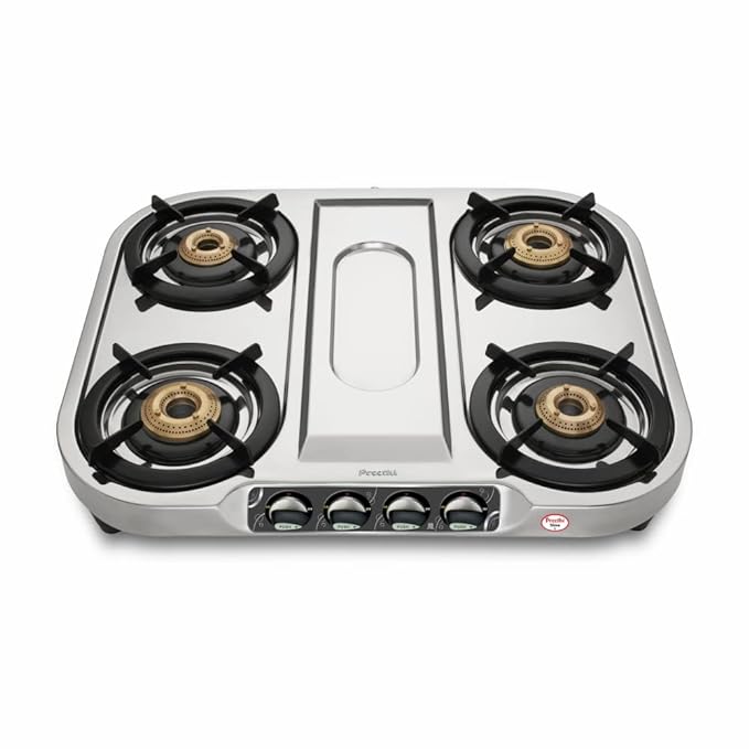 Preethi Shine Stainless Steel Gas Stove 4 Burners I Manual Ignition I ISI Certified-ItsBen LifeStyle