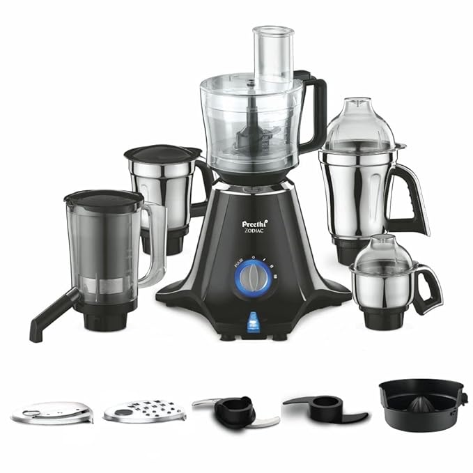 Preethi Zodiac Mg-218 750 Watts Mixer Grinder With 5 Jars (3 Stainless Steel Jars +1 Juicer Jar+1 Master Chef Plus Food Processor Jar),Black/Light Grey,5 Yrs Warranty & Lifelong Free Service,Black-ItsBen LifeStyle