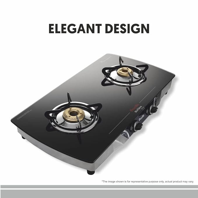 Preethi Bluflame Streak Plus Glass Top 2 Burner Gas Stove, with Jumbo Burner, Manual Ignition, Black-ItsBen LifeStyle