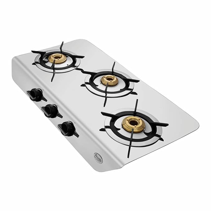 Preethi Stylo steel slim stainless steel 3 burner gas stove, Manual Ignition-ItsBen LifeStyle