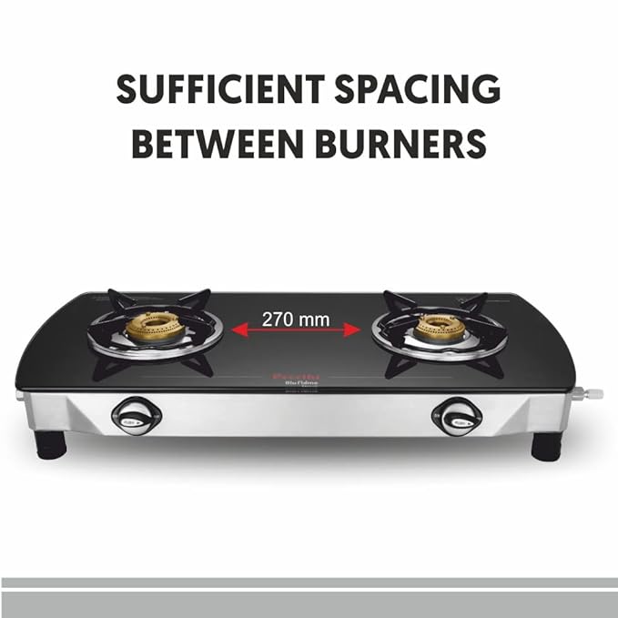 Preethi Bluflame Streak Plus Glass Top 2 Burner Gas Stove, with Jumbo Burner, Manual Ignition, Black-ItsBen LifeStyle