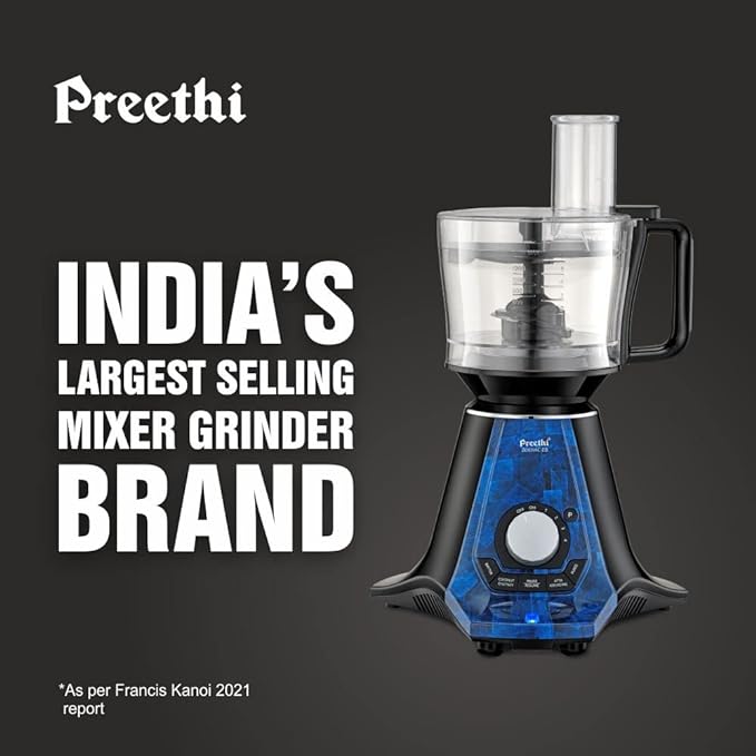 Preethi Zodiac 2.0 Mg-255 Mixer Grinder, 1000 Watt, Black/Blue, 4 Jars - Super Extractor Juicer Jar & Master Chef Food Processor Jar, 2Yr Guarantee & Lifelong Free Service-ItsBen LifeStyle