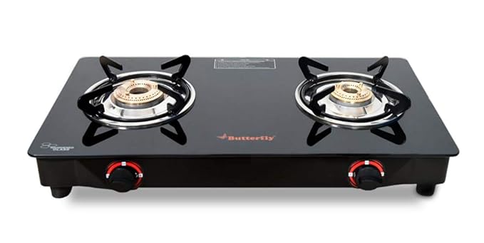 Butterfly Duo 2 Burner Glasstop Gas Stove, Black, Manual