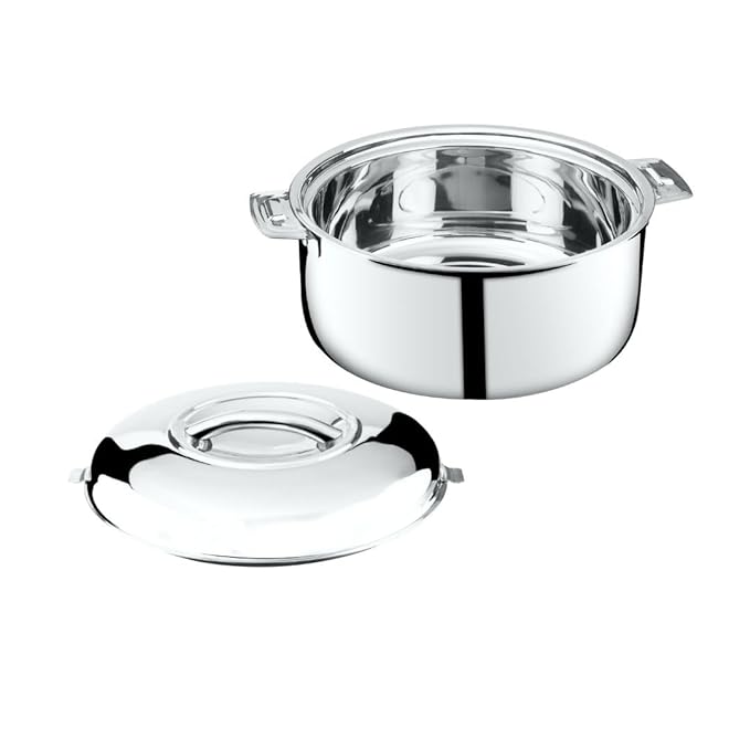 Thangam Stainless Steel Double Walled Hot Pot with Steel Lid Twist Lock- 2500ml | Silver | for Hot Dishes, Rice, Gravy, Hot Box (2.5 Litre)-ItsBen LifeStyle