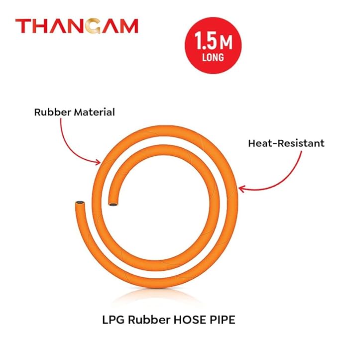 Thangam 1.5M LPG Rubber Hose Pipe with Reinforced Steel Wire for Gas Stove, ISI Certified (Orange)-ItsBen LifeStyle