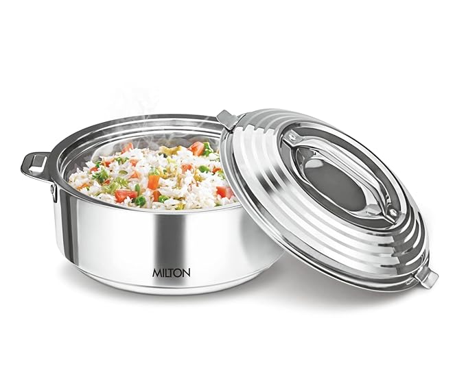 Milton Galaxia 1000 Insulated Stainless Steel Casserole, 1 liters, Insulated Thermal Serving Bowl, Keeps Food Hot & Cold for Long Hours, Food Grade, Elegant Hot Pot Food Warmer/Cooler, Silver