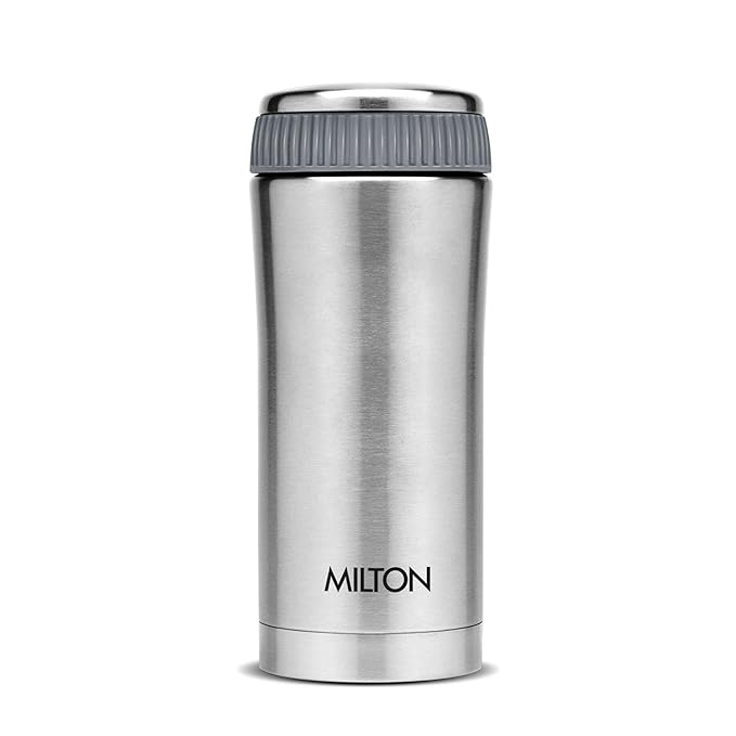 Milton Optima 350 Thermosteel Hot and Cold Flask, 350 ml, Silver | Vacuum Insulated | Rust Proof | Leak Proof | Tea | Coffee | Juice