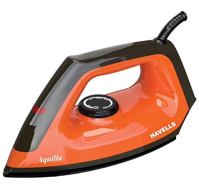 Havells Dry Iron Aquilla 1000W | Iron Press German Technology | Non Sick Coated Sole Plate | Shock Proof Body | 2 Yr Manufacturer Warranty (Orange/Black)