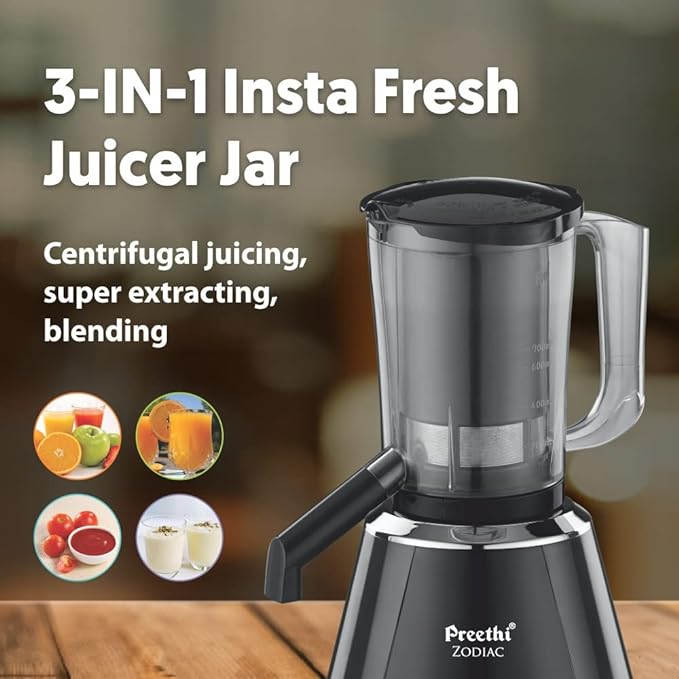 Preethi Zodiac Mg-218 750 Watts Mixer Grinder With 5 Jars (3 Stainless Steel Jars +1 Juicer Jar+1 Master Chef Plus Food Processor Jar),Black/Light Grey,5 Yrs Warranty & Lifelong Free Service,Black-ItsBen LifeStyle