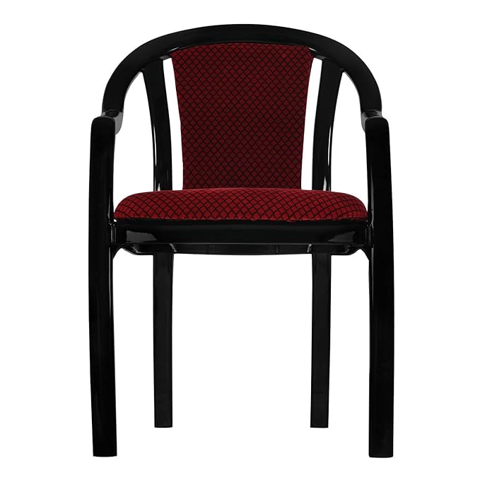 Supreme Ornate Plastic Cushion Chair for Home, Office and Outdoor Areas ( Black and Red)