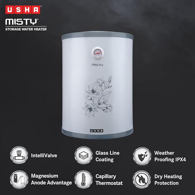 USHA 6 L Storage Water Geyser (SWH MISTY 06L, GREY MAGNOLIA)