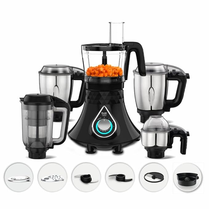 Preethi Zodiac Cosmo MG236 Mixer Grinder 750 watt with 5 Jars Includes Super Extractor juicer Jar & Master Chef + Food Processor Jar, Black-ItsBen LifeStyle