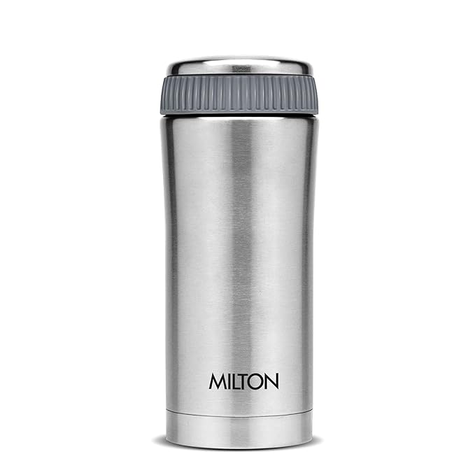 Milton Optima 420 Thermosteel Hot and Cold Flask, 420 ml, Silver | Vacuum Insulated | Rust Proof | Leak Proof | Tea | Coffee | Juice