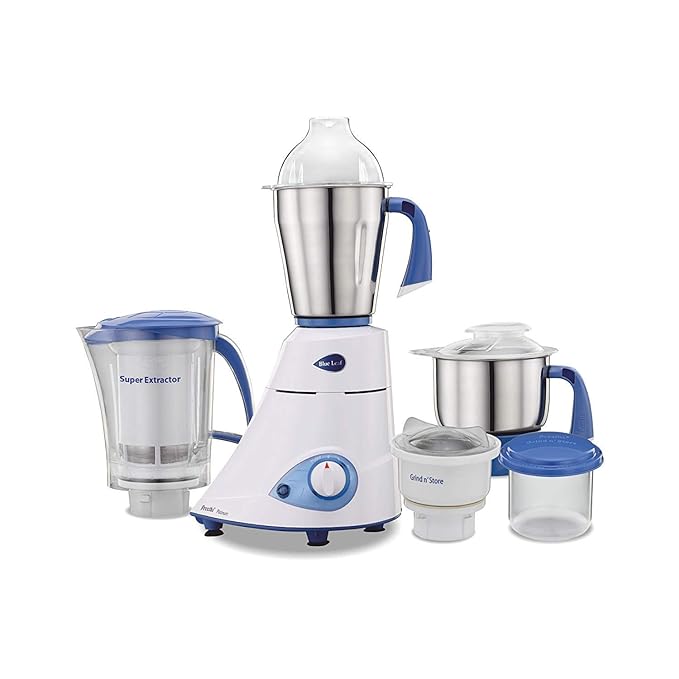 Preethi Blue Leaf Platinum MG 139 mixer grinder, 750 watt, White, 4 jars - Super Extractor juicer Jar & Storage Air-Tight Container, FBT motor with 5yr Warranty & Lifelong Free Service, Standard-ItsBen LifeStyle