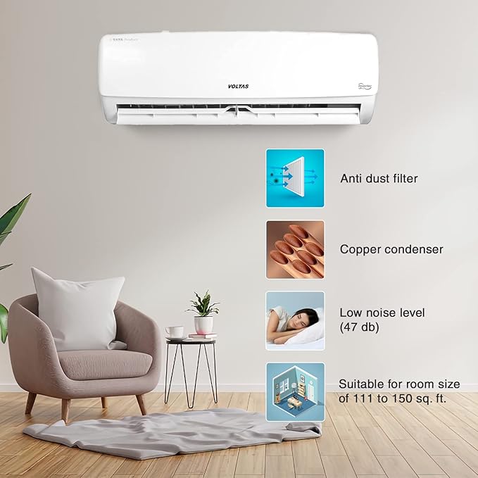 Voltas 1.5 Ton 3 Star, Fixed Speed Split AC (Copper, LED Display, Anti-dust Filter, 2023 Model, 183 Vectra Elegant, White)-ItsBen LifeStyle