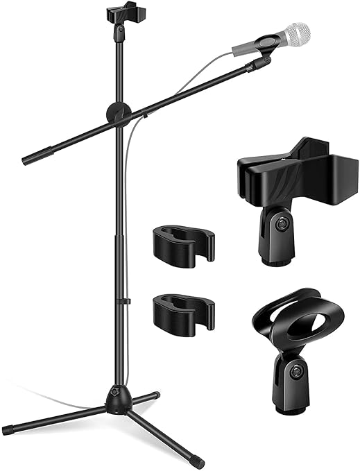 Techtest Adjustable Dual Microphone Stand Singing Condenser Mic Stand for Recording Studio Mike Stand