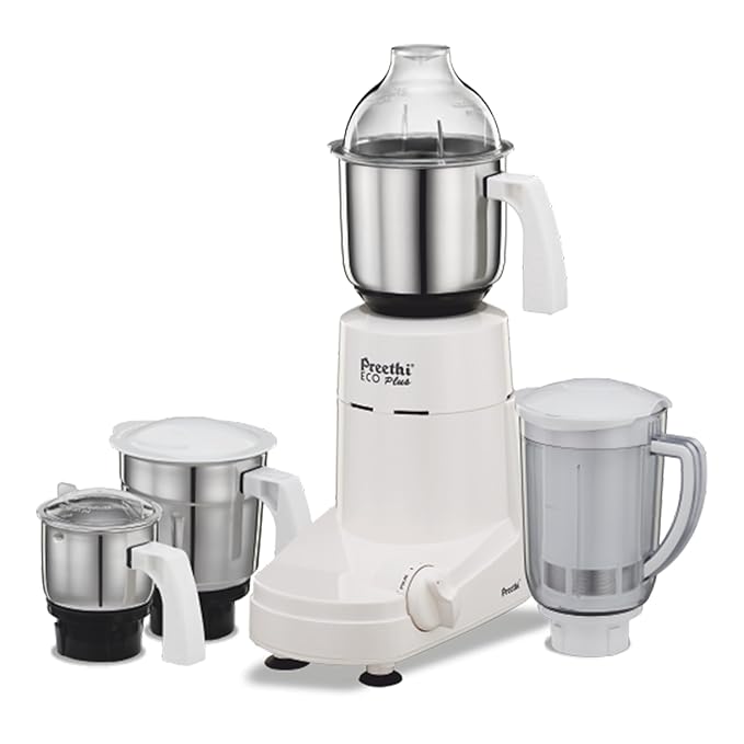 Preethi Eco Plus MG 157 mixer grinder, 750 watt, 4 jars includes Super Extractor juicer Jar , White