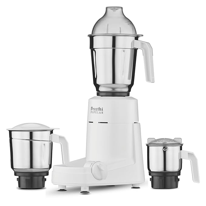 Preethi Popular Mixer Grinder 750 Watt with 3 Jars, 5 Year Warranty (White)