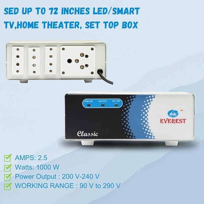 Everest ECC 100 LED New Model Metal Body Voltage Stabilizer used up to 72 Inches LED/Smart TV,Home Theater, Set Top Box, Blu-Ray Player (Working Range : 90 V to 290 V),White-ItsBen LifeStyle