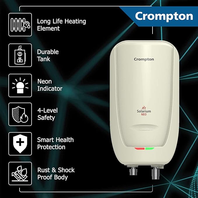 Crompton Solarium Neo 3-Litre, 3KW Instant Water Heater/Geyser with Rust Free ABS Body (Ivory)-ItsBen LifeStyle