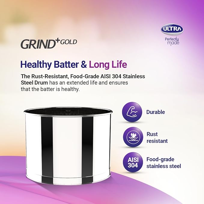 Ultra Grind+ Gold Table Top Wet Grinder, 2L (White/ Purple)-ItsBen LifeStyle