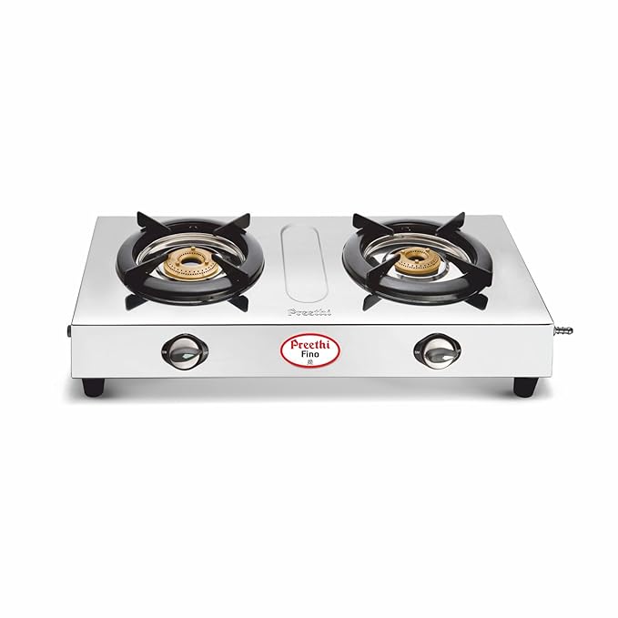 Preethi Fino Stainless Steel 2-Burner Gas Stove (14-Pieces, Open, Silver)-ItsBen LifeStyle