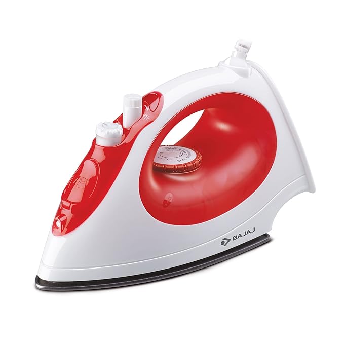 Bajaj MX-15 1200W Steam Iron with Steam Burst, Vertical and Horizontal Ironing, Non-Stick Coated Soleplate, White and Red-ItsBen LifeStyle