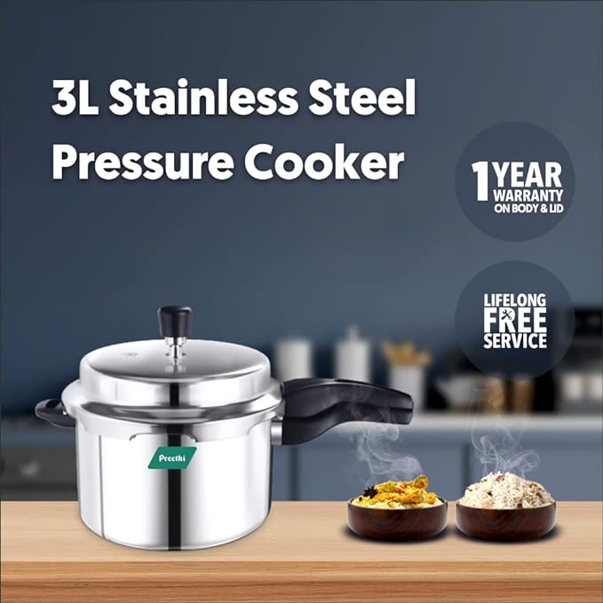 Preethi Neo Induction Base Stainless Steel Outer Lid Pressure Cooker, 3 Litres, Silver-ItsBen LifeStyle